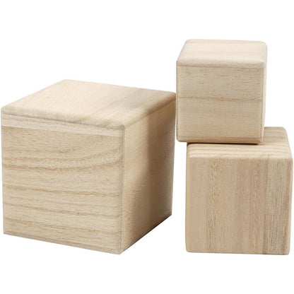 3 x Assorted Size Paulownia Wood Stacking Cubes Decoration Crafts - Home - Crafts