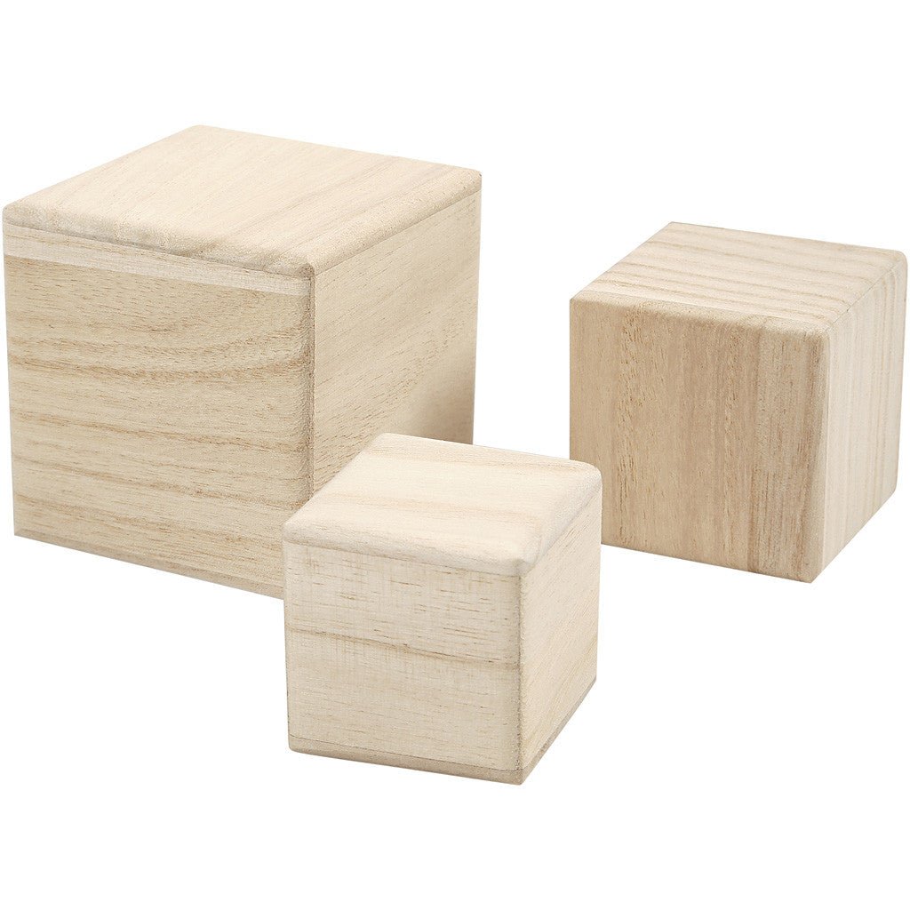 3 x Assorted Size Paulownia Wood Stacking Cubes Decoration Crafts - Home - Crafts