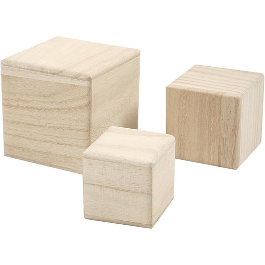 3 x Assorted Size Paulownia Wood Stacking Cubes Decoration Crafts - Home - Crafts