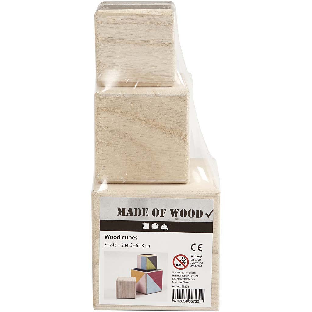 3 x Assorted Size Paulownia Wood Stacking Cubes Decoration Crafts - Home - Crafts
