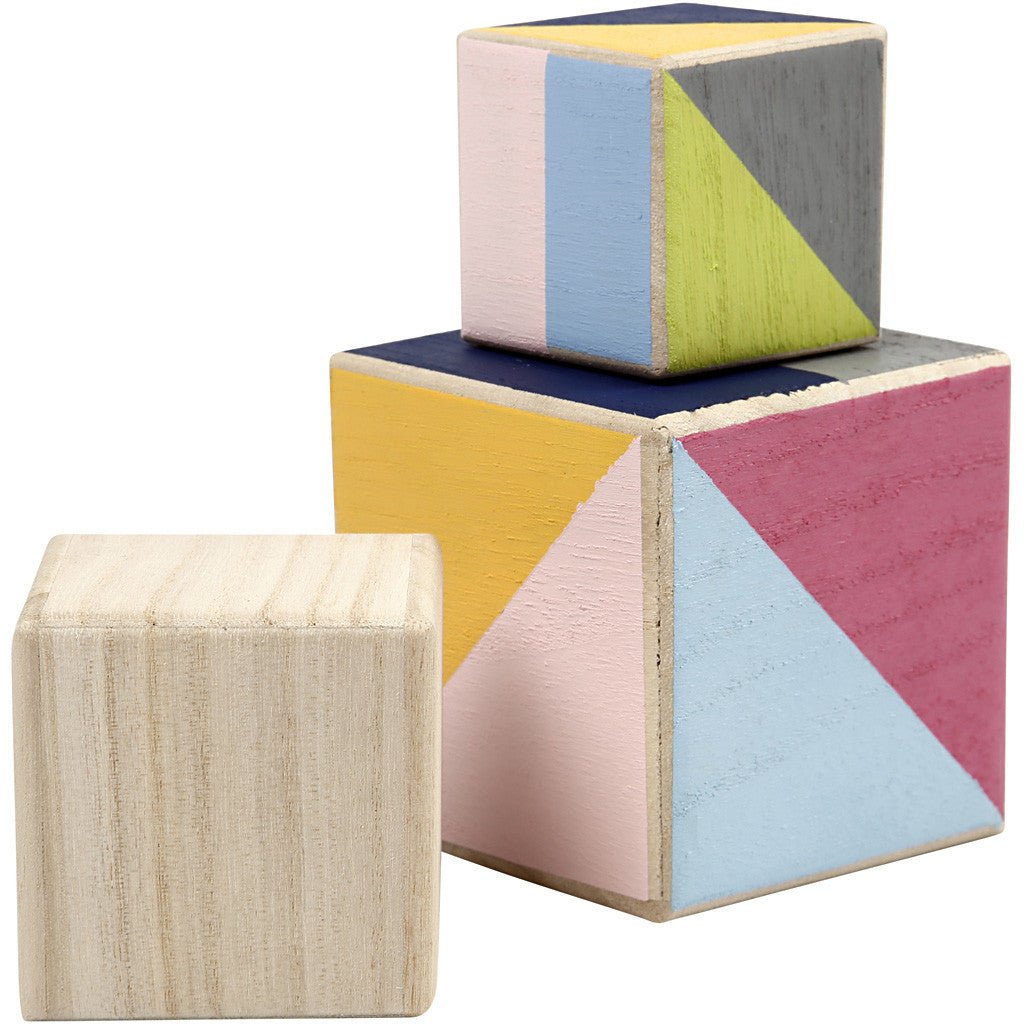 3 x Assorted Size Paulownia Wood Stacking Cubes Decoration Crafts - Home - Crafts
