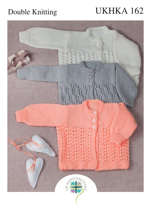 3 x Double Knitting Pattern Lacy Panel Cardigans 0 To 2 Years 31 - 51 cm 12 - 20 inches - Home - Crafts