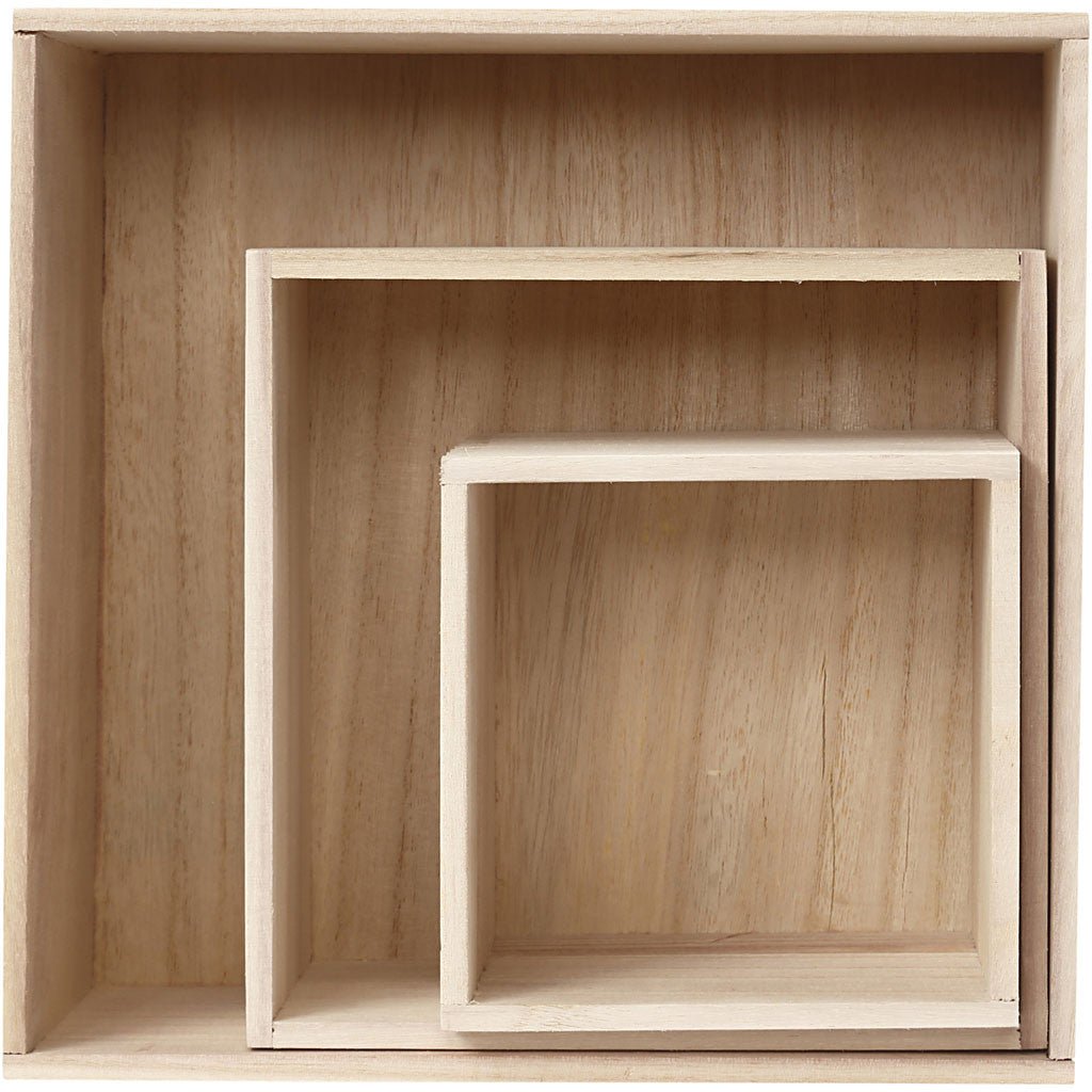 3 x Light Wood Square Shaped Storage Boxes Home Decoration Crafts 12.5cm - Home - Crafts