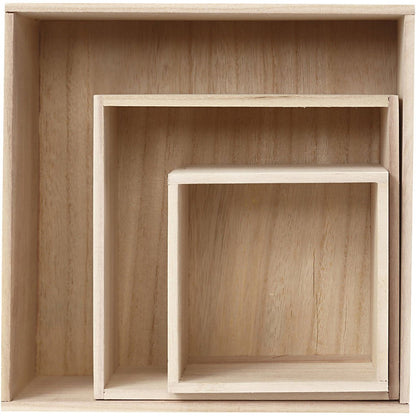 3 x Light Wood Square Shaped Storage Boxes Home Decoration Crafts 12.5cm - Home - Crafts