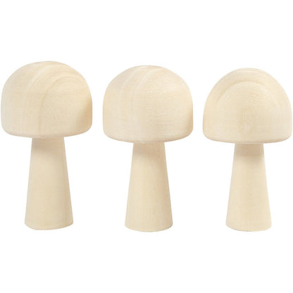 3 x Light Wood Toadstool Mushroom Decoration Crafts H: 5.2 cm D: 2.9 cm - Home - Crafts