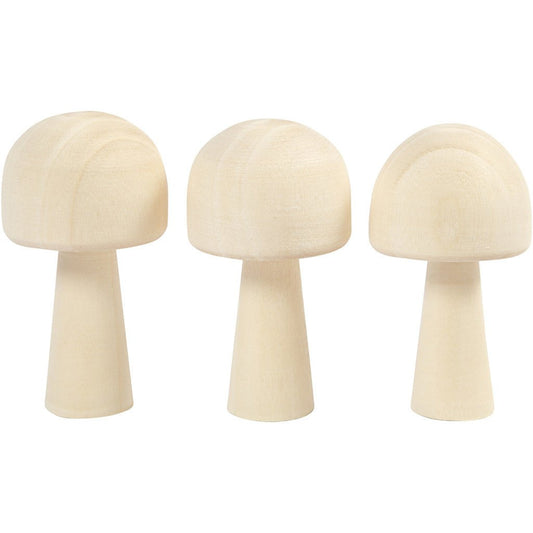 3 x Light Wood Toadstool Mushroom Decoration Crafts H: 5.2 cm D: 2.9 cm - Home - Crafts