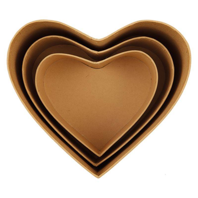 3 x Papermania Bare Basics Nesting Boxes Heart Shaped Brown Assorted Size Crafts - Home - Crafts