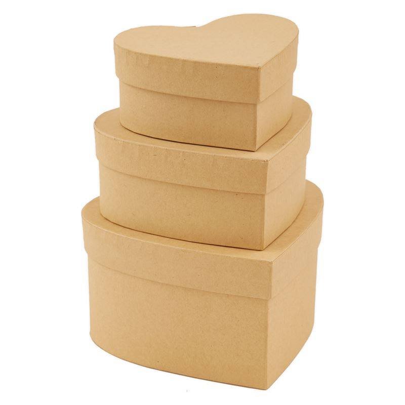 3 x Papermania Bare Basics Nesting Boxes Heart Shaped Brown Assorted Size Crafts - Home - Crafts