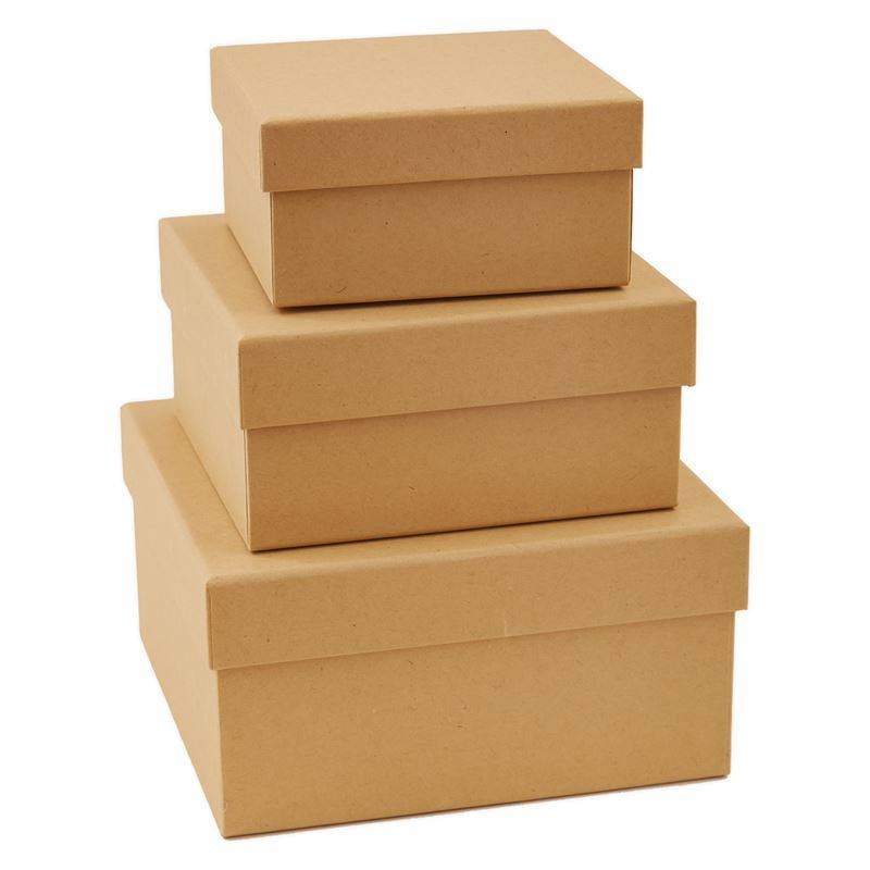 3 x Papermania Bare Basics Nesting Boxes Square Shaped Brown Assorted Size Craft - Home - Crafts