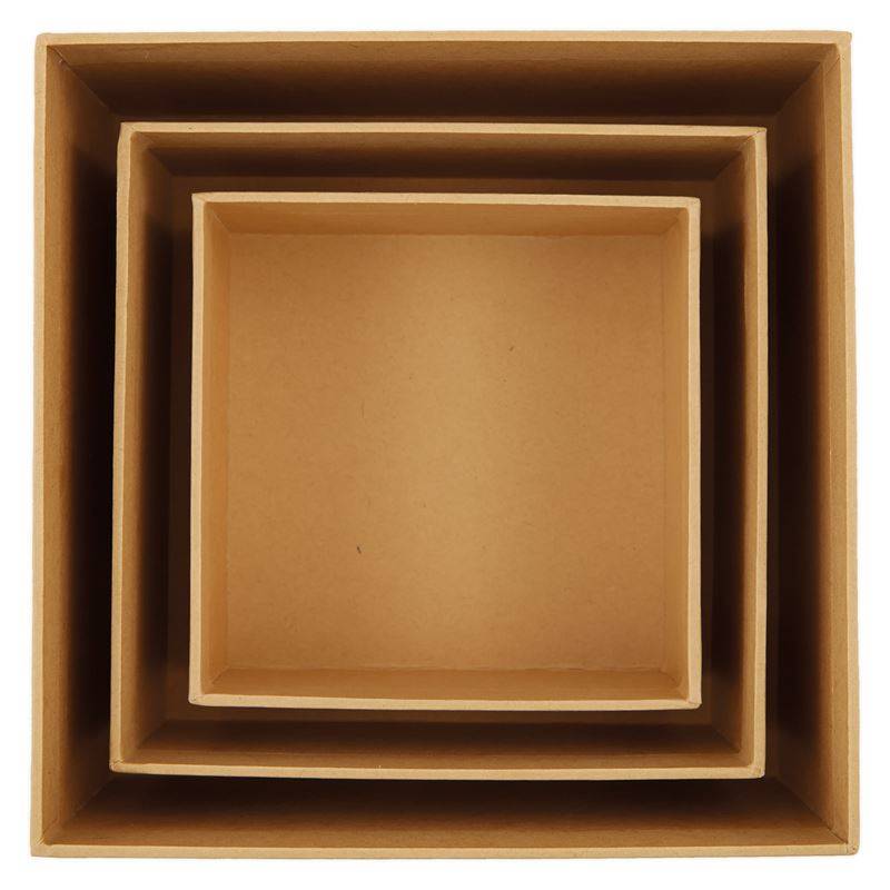 3 x Papermania Bare Basics Nesting Boxes Square Shaped Brown Assorted Size Craft - Home - Crafts