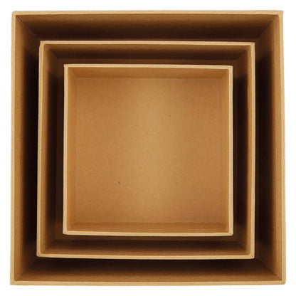 3 x Papermania Bare Basics Nesting Boxes Square Shaped Brown Assorted Size Craft - Home - Crafts