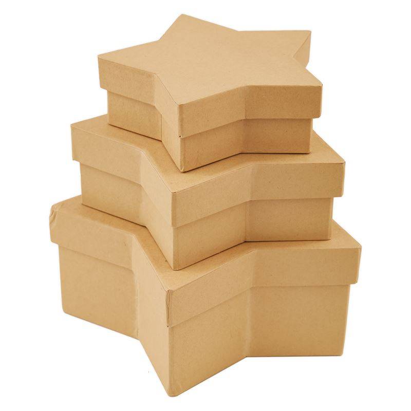 3 x Papermania Bare Basics Nesting Boxes Star Shaped Brown Assorted Size Crafts - Home - Crafts