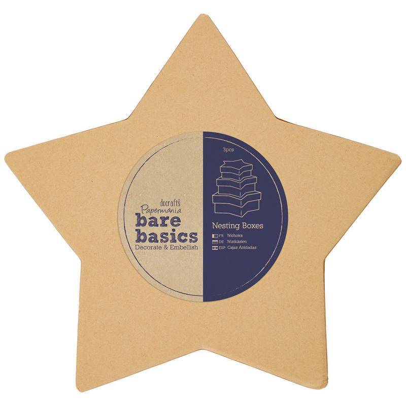 3 x Papermania Bare Basics Nesting Boxes Star Shaped Brown Assorted Size Crafts - Home - Crafts