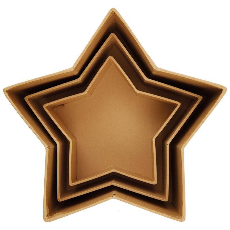 3 x Papermania Bare Basics Nesting Boxes Star Shaped Brown Assorted Size Crafts - Home - Crafts