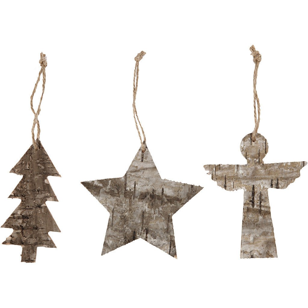 3 x Plywood Christmas Ornaments With String Hanging Decoration Crafts W: 8 cm - Home - Crafts