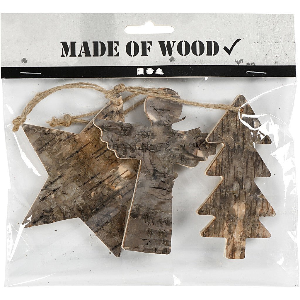 3 x Plywood Christmas Ornaments With String Hanging Decoration Crafts W: 8 cm - Home - Crafts