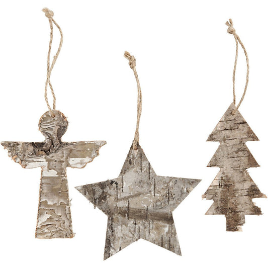 3 x Plywood Christmas Ornaments With String Hanging Decoration Crafts W: 8 cm - Home - Crafts