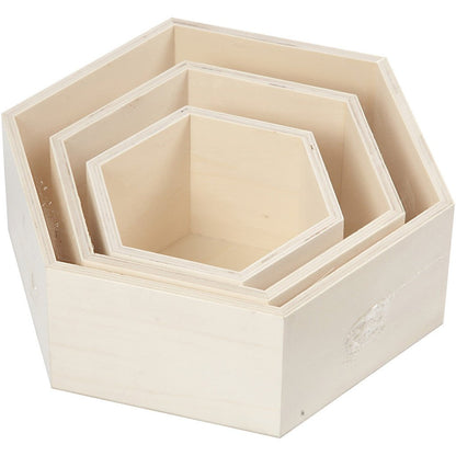 3 x Plywood Hexagonal Storage Boxes Decoration Crafts 10 cm - Home - Crafts