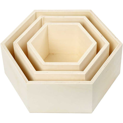3 x Plywood Hexagonal Storage Boxes Decoration Crafts 10 cm - Home - Crafts