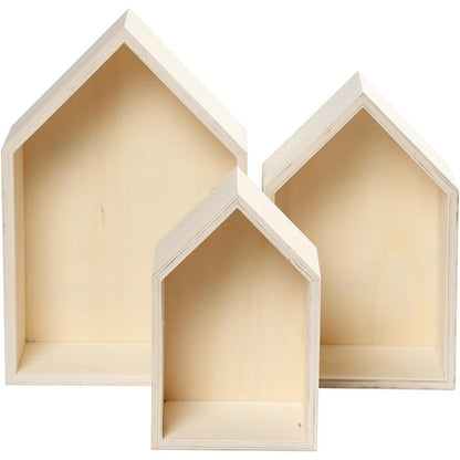 3 x Plywood Light Wood Storage Boxes With Metal Hanger Home Decor Crafts 10cm - Home - Crafts