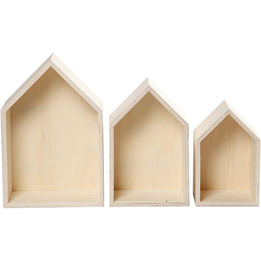 3 x Plywood Light Wood Storage Boxes With Metal Hanger Home Decor Crafts 10cm - Home - Crafts