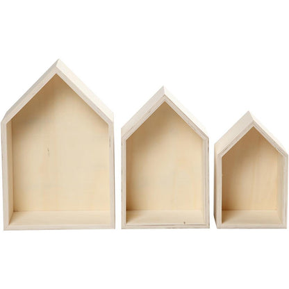 3 x Plywood Light Wood Storage Boxes With Metal Hanger Home Decor Crafts 10cm - Home - Crafts