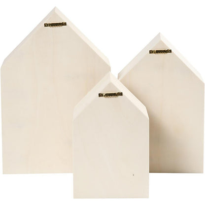 3 x Plywood Light Wood Storage Boxes With Metal Hanger Home Decor Crafts 10cm - Home - Crafts