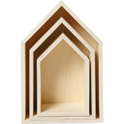 3 x Plywood Light Wood Storage Boxes With Metal Hanger Home Decor Crafts 10cm - Home - Crafts