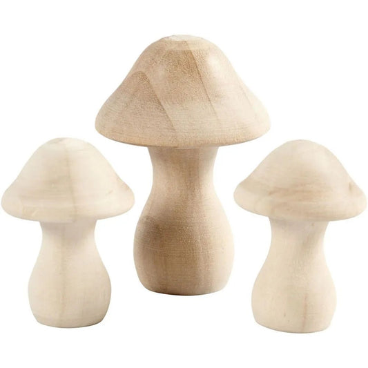3 x Poplar Wood Assorted Size Toadstool Mushrooms For Christmas Decoration Craft