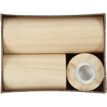 3 x Poplar Wood Cylindrical Candlesticks With Metal Holders Home Decoration Crafts D: 2.3 cm - Home - Crafts