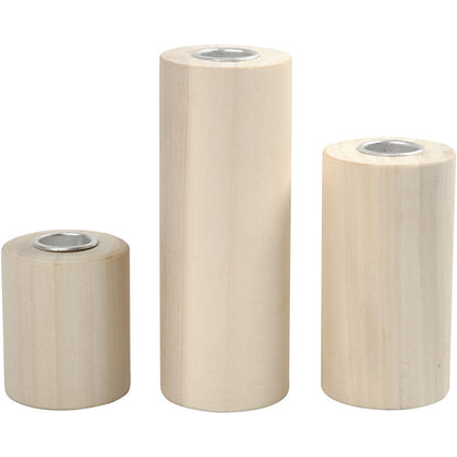 3 x Poplar Wood Cylindrical Candlesticks With Metal Holders Home Decoration Crafts D: 2.3 cm - Home - Crafts