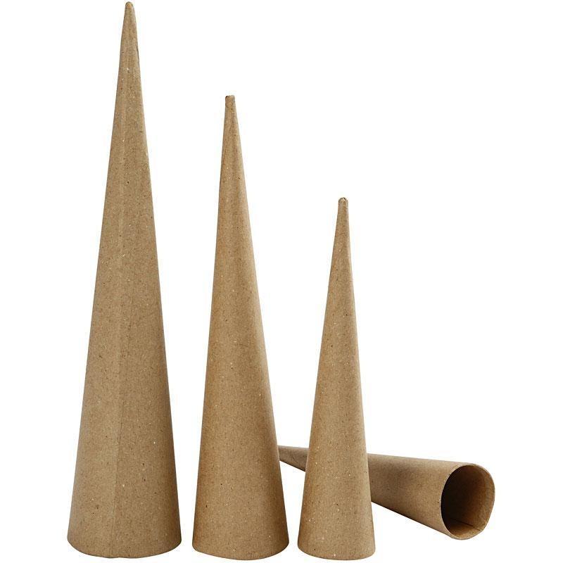 3 x Round Tall Cones 30cm 40cm 50cm Craft Hand Made Paper Mache Create/Decorate - Home - Crafts