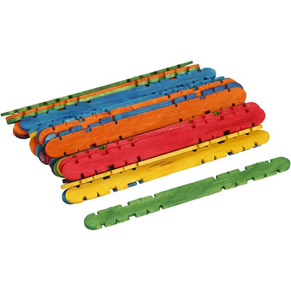 30 Wooden Construction Sticks 11.4cmx10mm Assorted Colours Decor Children Crafts