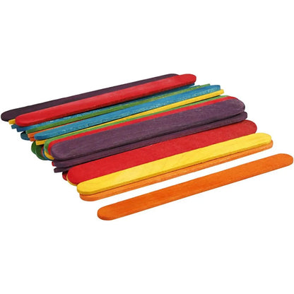 30 Wooden Sticks 11.4cmx10mm Assorted Colours Flat Ice Lolly Design Kids Crafts