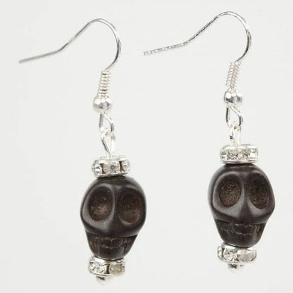 32 x Black Skull Head Emo Gothic Howlite 12mm Halloween Beads Jewellery Making