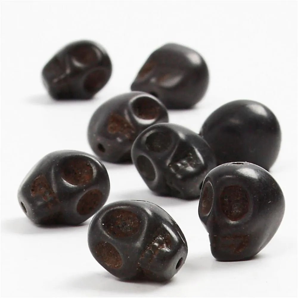 32 x Black Skull Head Emo Gothic Howlite 12mm Halloween Beads Jewellery Making