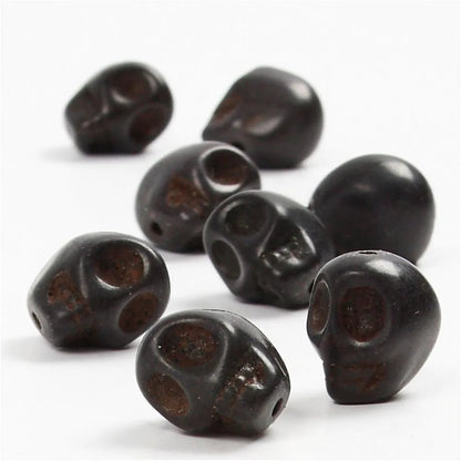 32 x Black Skull Head Emo Gothic Howlite 12mm Halloween Beads Jewellery Making