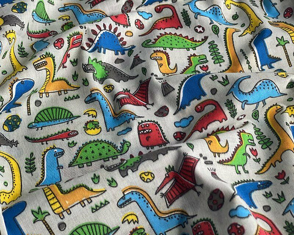 Dinosaur Silver Polycotton Children Fabric