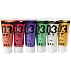 6 x Assorted Colour Water Based Acrylic Metallic Paint For Painting Crafts 20 ml