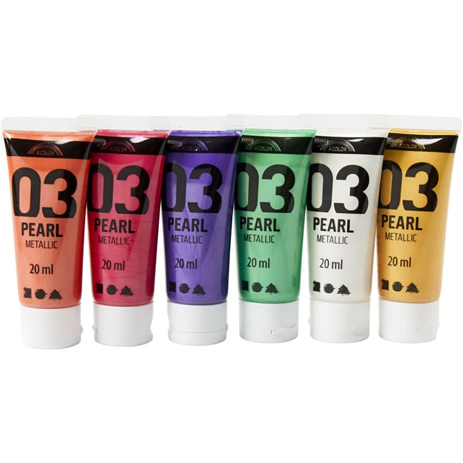6 x Assorted Colour Water Based Acrylic Metallic Paint For Painting Crafts 20 ml