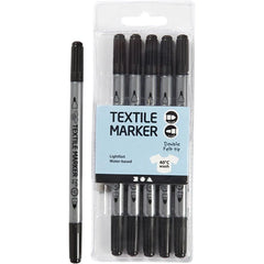 6 x Black Colour Double Tip Textile Markers For Fabric Painting Decoration Craft