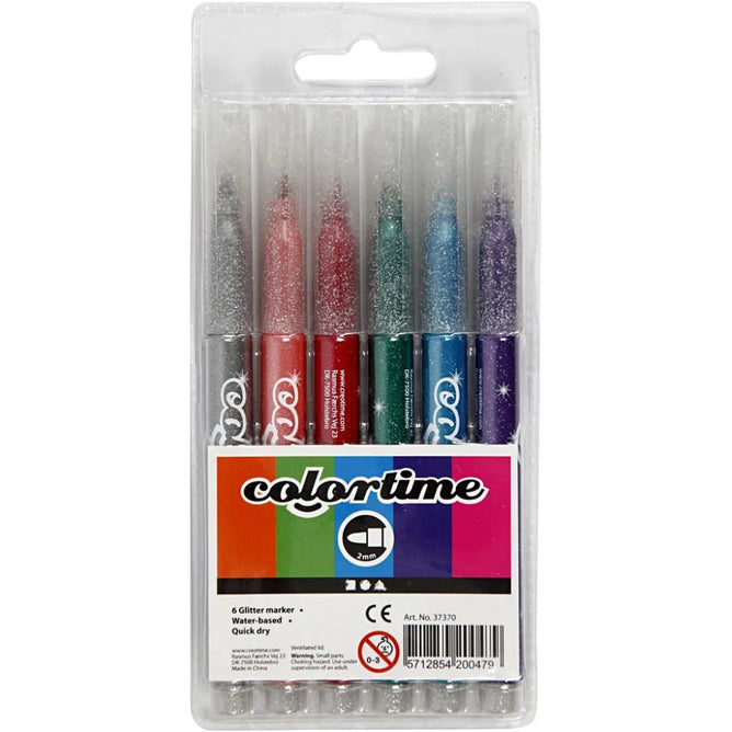 6 x Glitter Marker Water Based Assorted Colours For Christmas Decorations Crafts