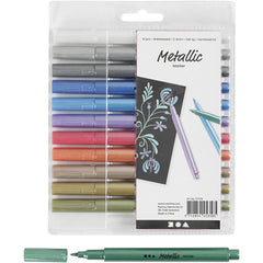 Metallic Marker 2-4mm 12pc Water Based Felt Tip Vented Caps Decoration Lettering Illustration Cards
