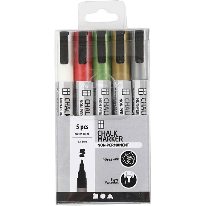 Chalk Markers Water-Based Non-Permanent Washable Line 1,2-3mm Metallic Colours 5 Pieces