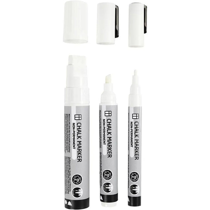 Chalk Markers Water-Based Non-Permanent Washable Line 3. 6. 15mm White 3 pc