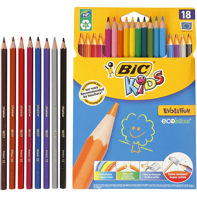 18 Evolution Coloured Pencils BIC Kids Paint Art Lead:3 mm L:17.5 cm Hexagonal