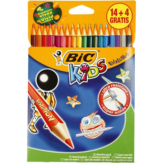 18 Evolution Coloured Pencils BIC Kids Paint Art Lead:3 mm L:17.5 cm Hexagonal