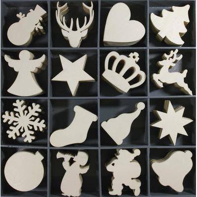 Wooden Christmas Embellishments Scrapbooking Toppers x 16 - Hobby & Crafts