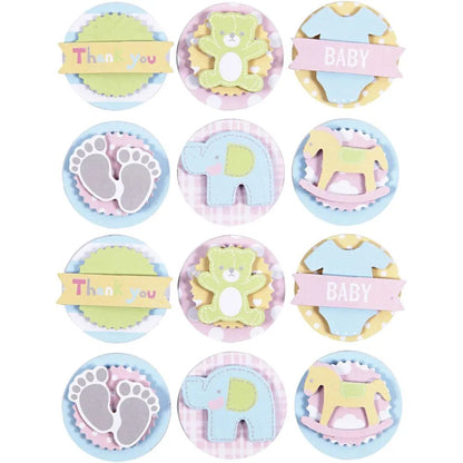 3D Baby Self Adhesive Paper Pastels Round Stickers With Cut Out Motif Card Craft