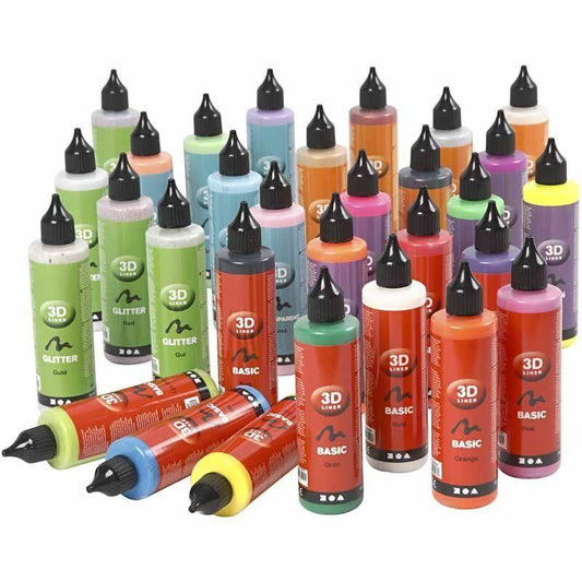 3D Liner Assorted Colour Paint For Cardboard Fabrics Painting 30 x 100 ml Bargain Price - Home - Crafts